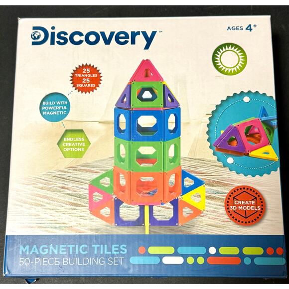 Discovery Kids Magnetic Tile Building Blocks 50pc complete new open box complete - Picture 1 of 3
